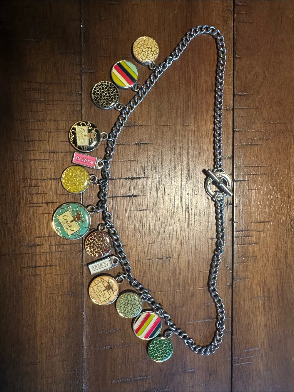 Vintage Y2K Coach Heritage Multicolor Enamel  Disc Charm Toggle Necklace